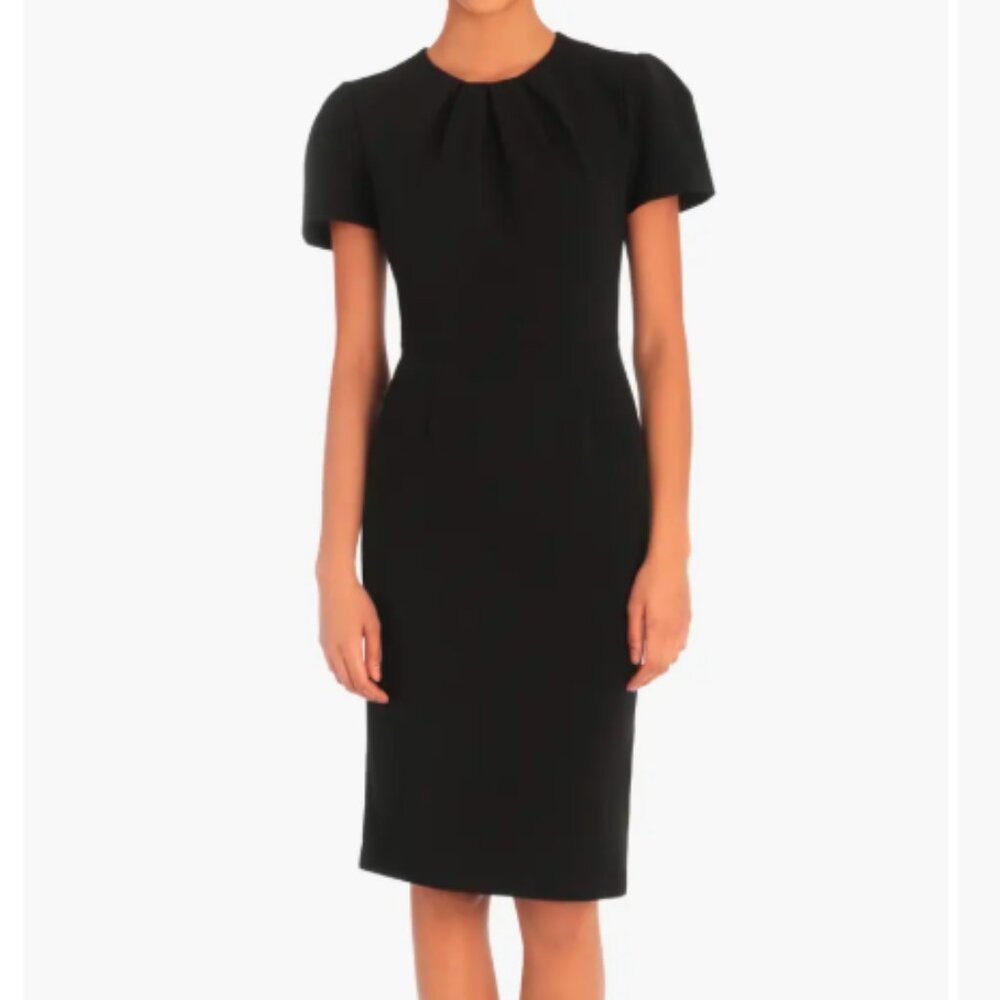 Maggy London Pleated Neck Short Sleeve Sheath Dress
